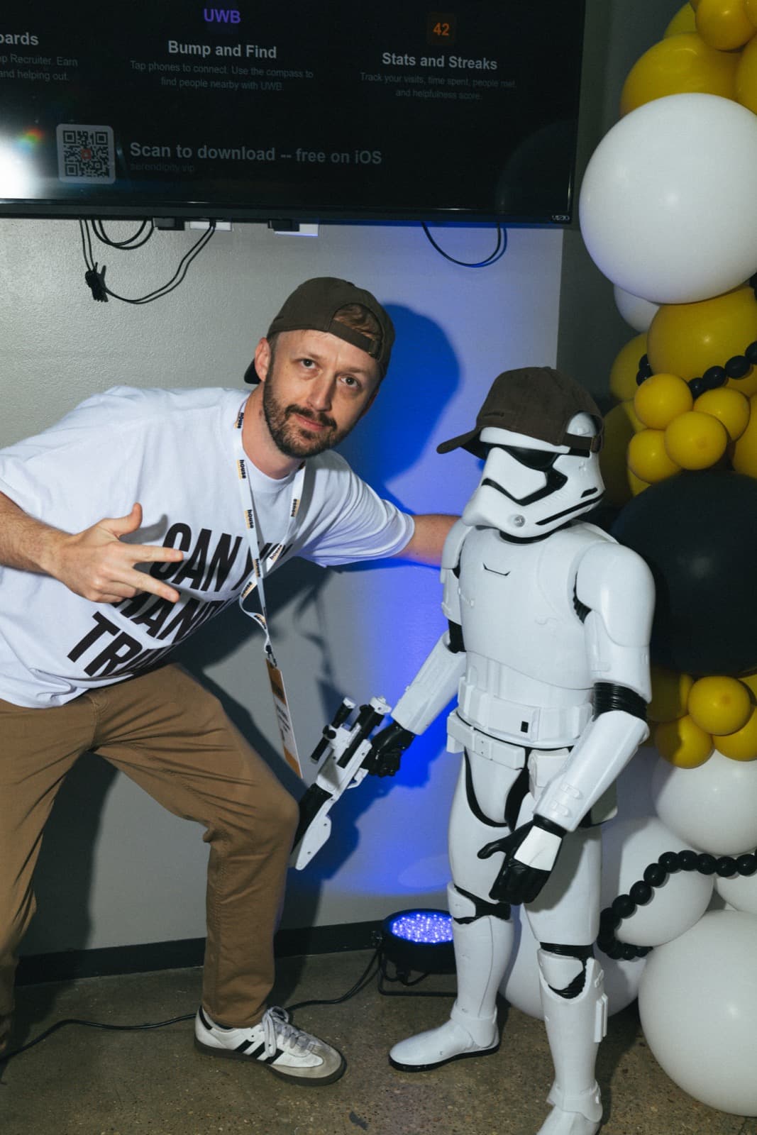 Team member posing with stormtrooper